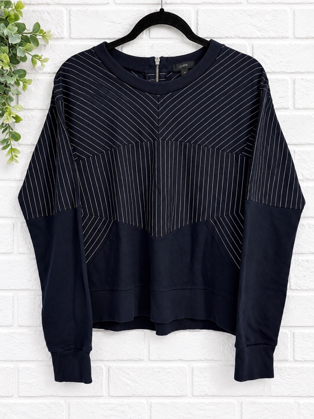 J.Crew Navy Pinstripe Cotton Pullover Sweatshirt Top Fall Preppy